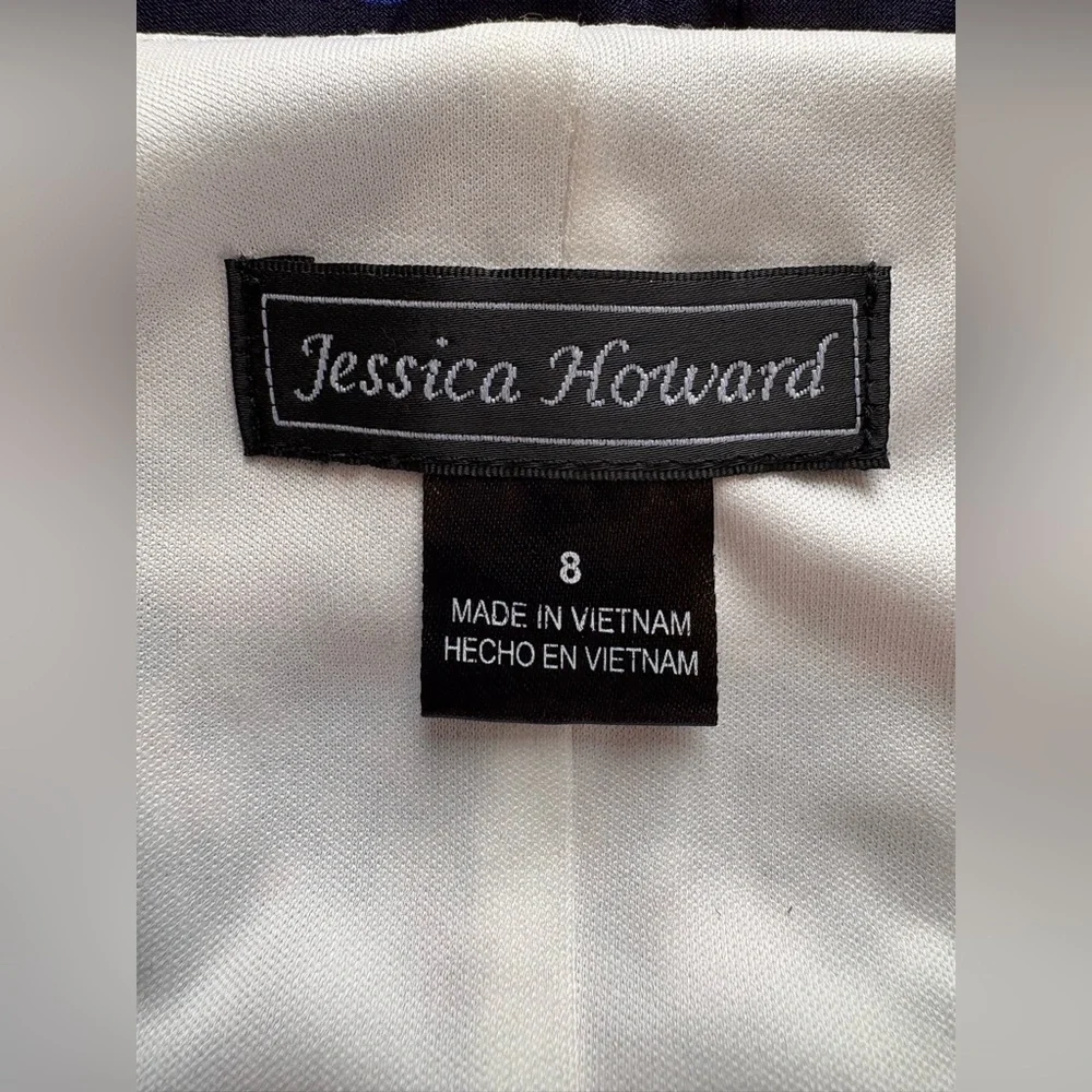 Jessica Howard Elegant Navy and Pink Patterned Shift Dress - Size 8 - Picture 10 of 12